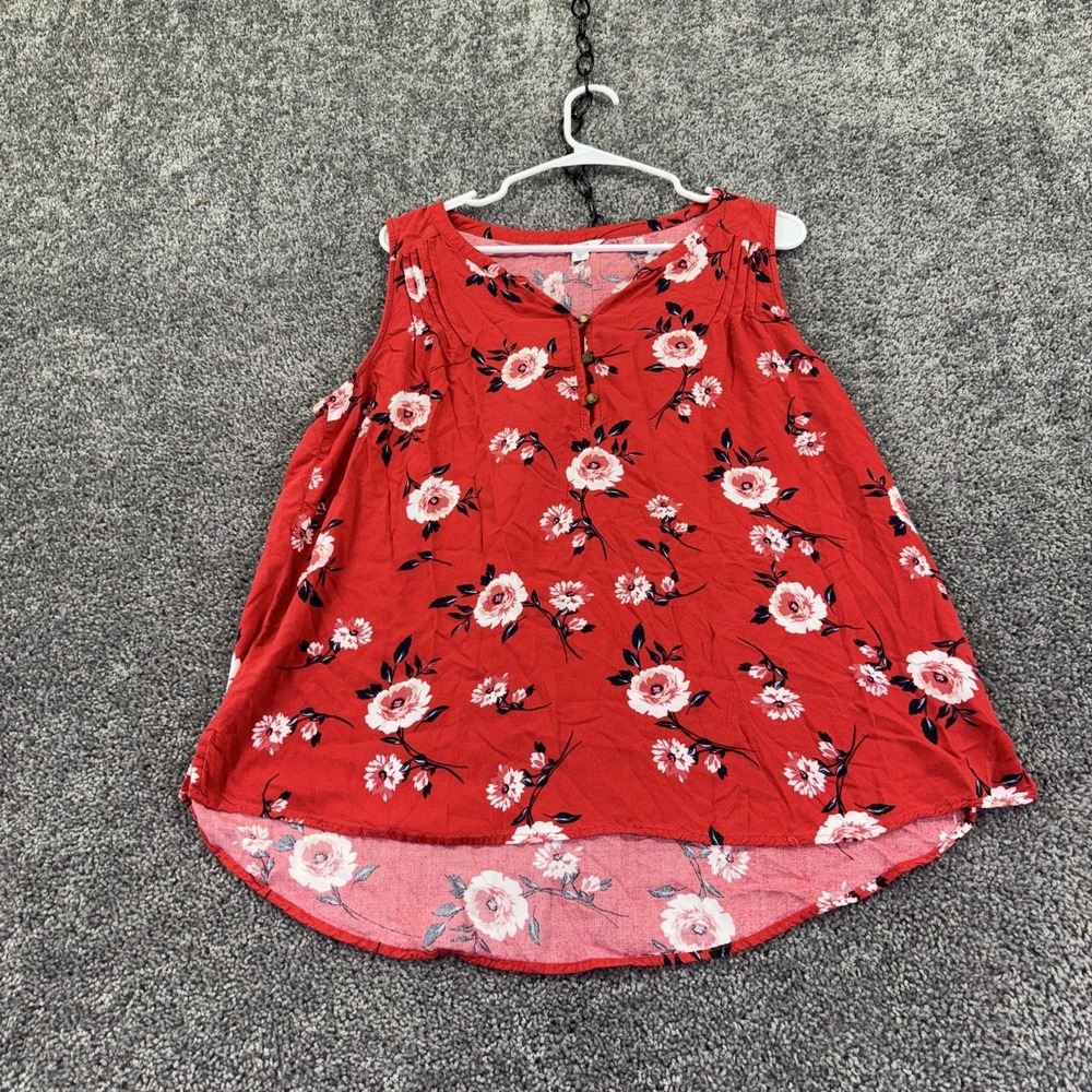 Sonoma Goods For Life Tank Top Womens XL Red Floral Henley Tunic Summer Casual